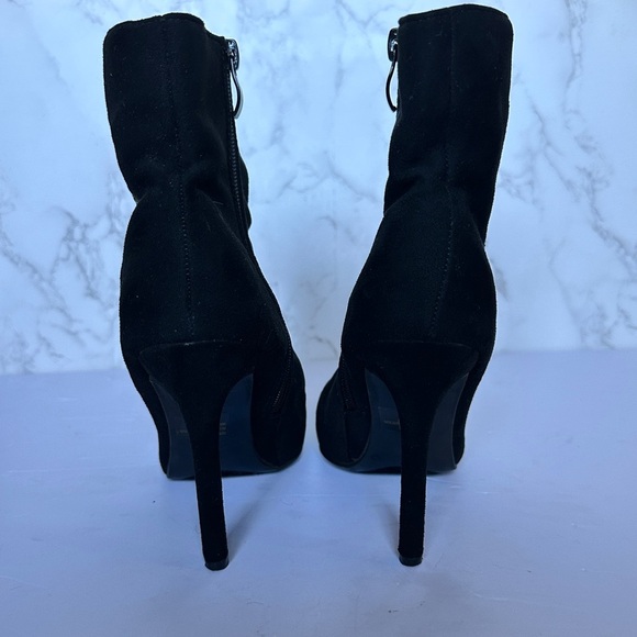 Dragon Embroidered Black Suede Stiletto Heel Ankle Boots Sexy Party - Picture 2 of 5